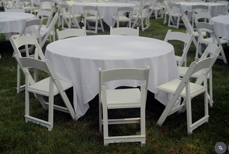 5' Round Table and 8 White Resin Chairs Package