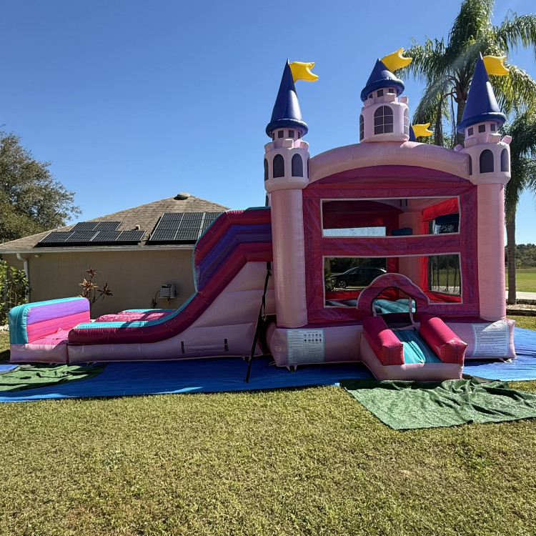 Pink Glitter Castle XL Bounce House with Double Slides