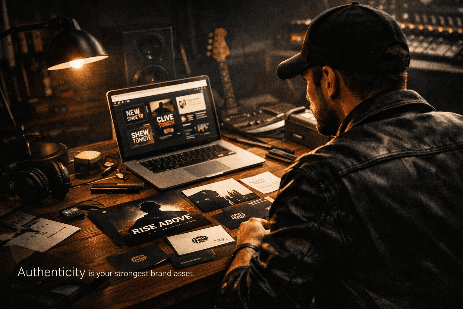 Cohesive artist brand materials including business cards, social media templates and album artwork
