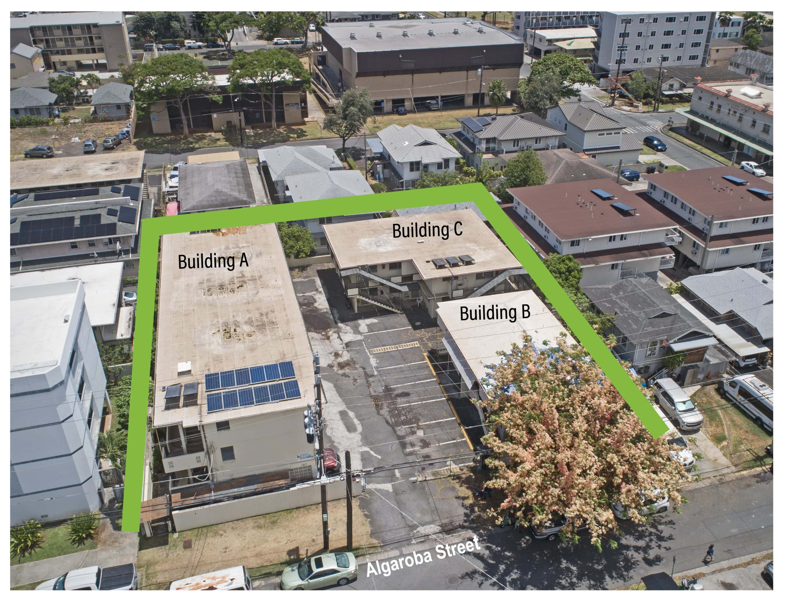 Aerial view of 26-unit apartment building at 1917 Algaroba Street Honolulu