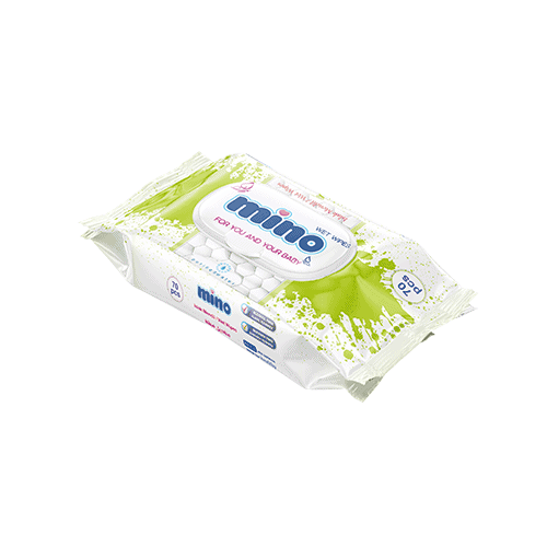 Hygiene wet wipes Mino brand 70 pcs green color packaging alcohol free manufacturer