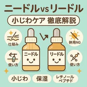ニードルvsリードルの違い｜小じわケア徹底解説サムネイル—針美容液（マイクロニードル／スピキュール）の仕組み・使い方・併用NG、保湿とレチノール／ペプチドの選び方を比較