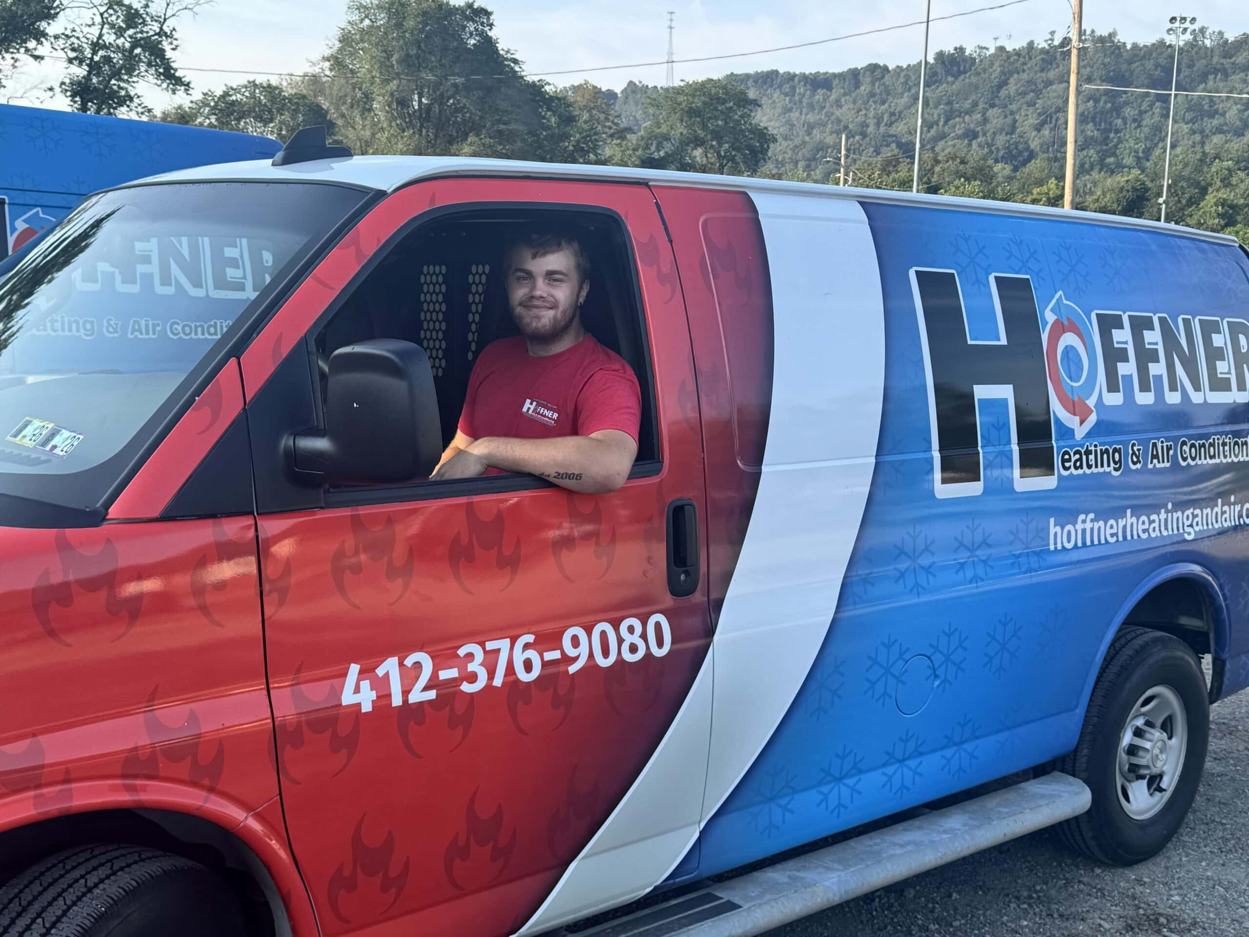 Hoffner Heating & Air Conditioning service van ready for an emergency call in the Pittsburgh eastern suburbs