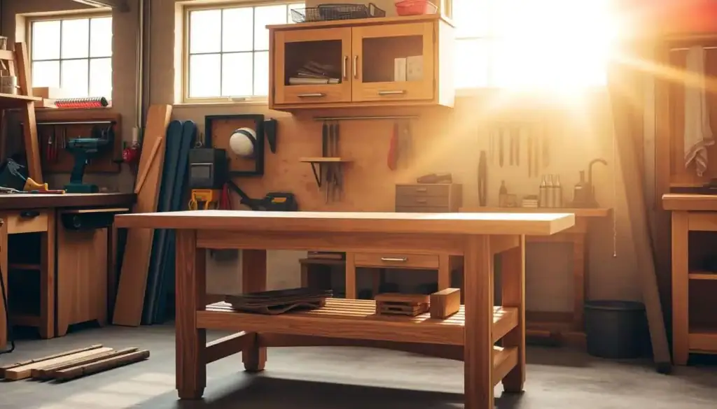 Werkbank mit Schubladen und Hängeschrank