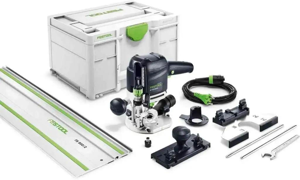Festool Router OF 1010 REBQ Set (with Collet, Side Stop, Guide Rail Adapter, Clamping Catcher, Open-End Wrench, Guide Rail) in Systainer