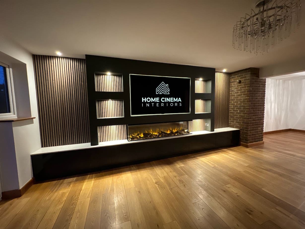 Bespoke Media Wall Slat Panelling Electric Fire Smart Lighting