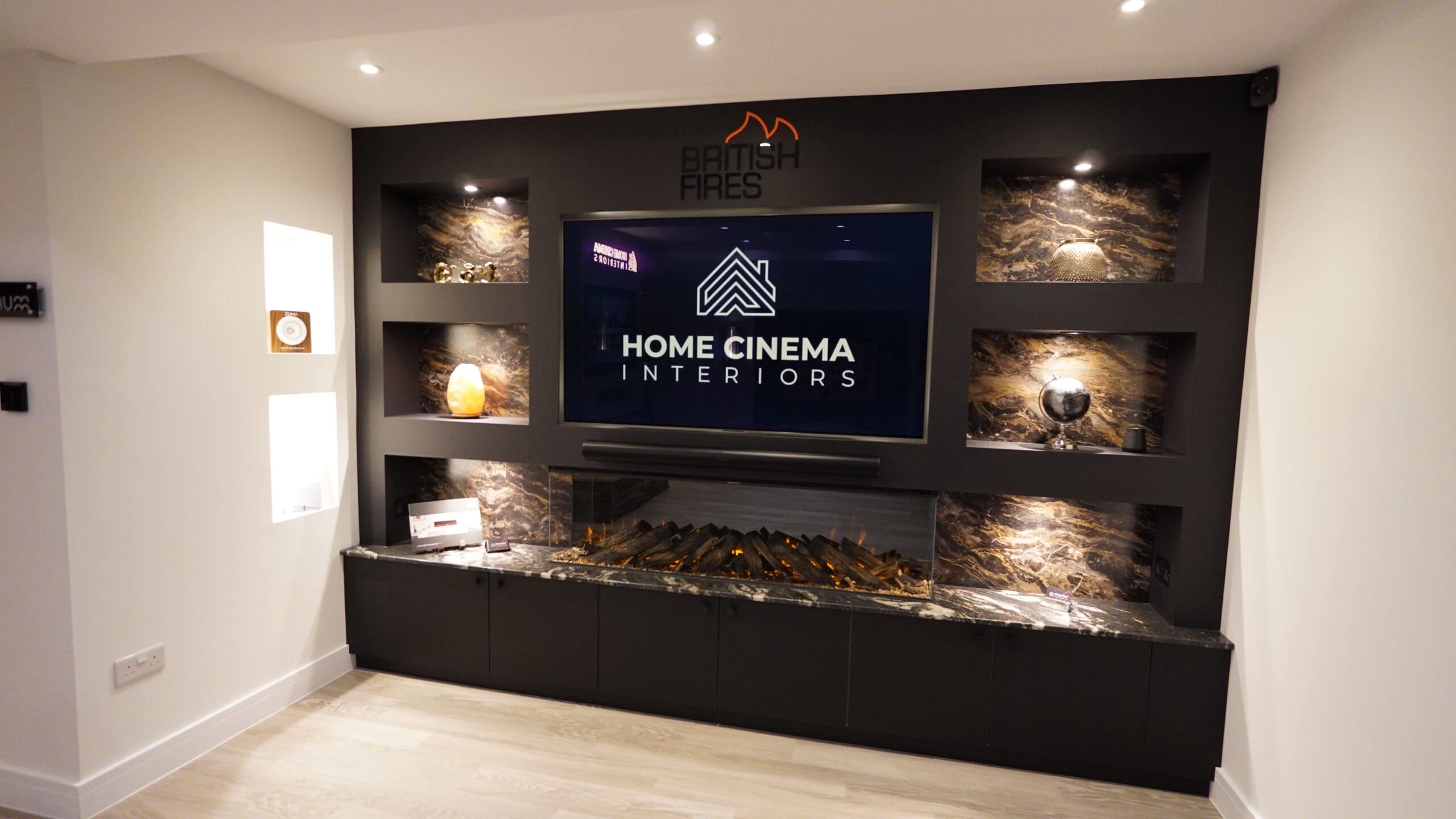 Showroom Media Wall Newforest Fire Granite Worktop