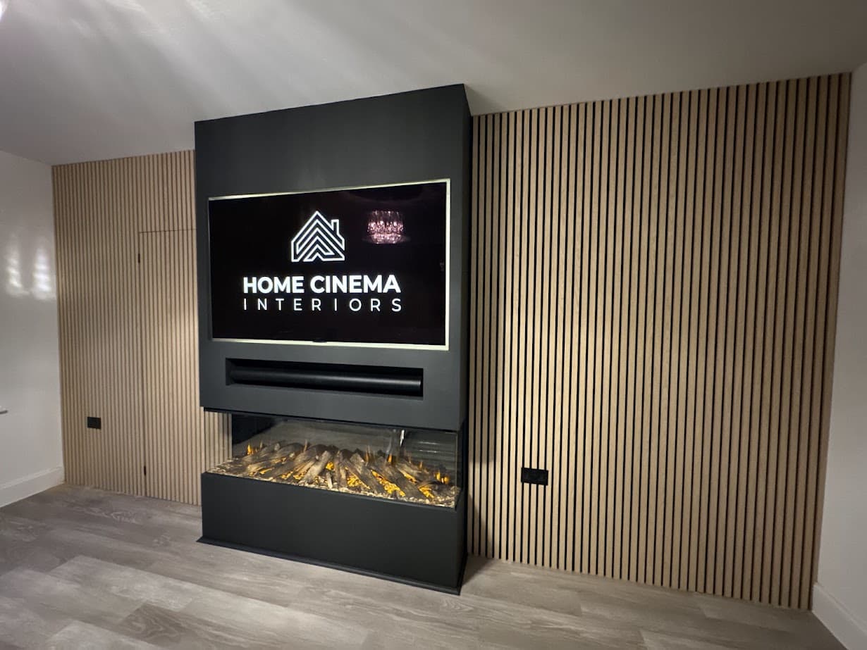 Chimney Breast Media Wall Electric Fire Slat Panelling Buster + Punch Sockets