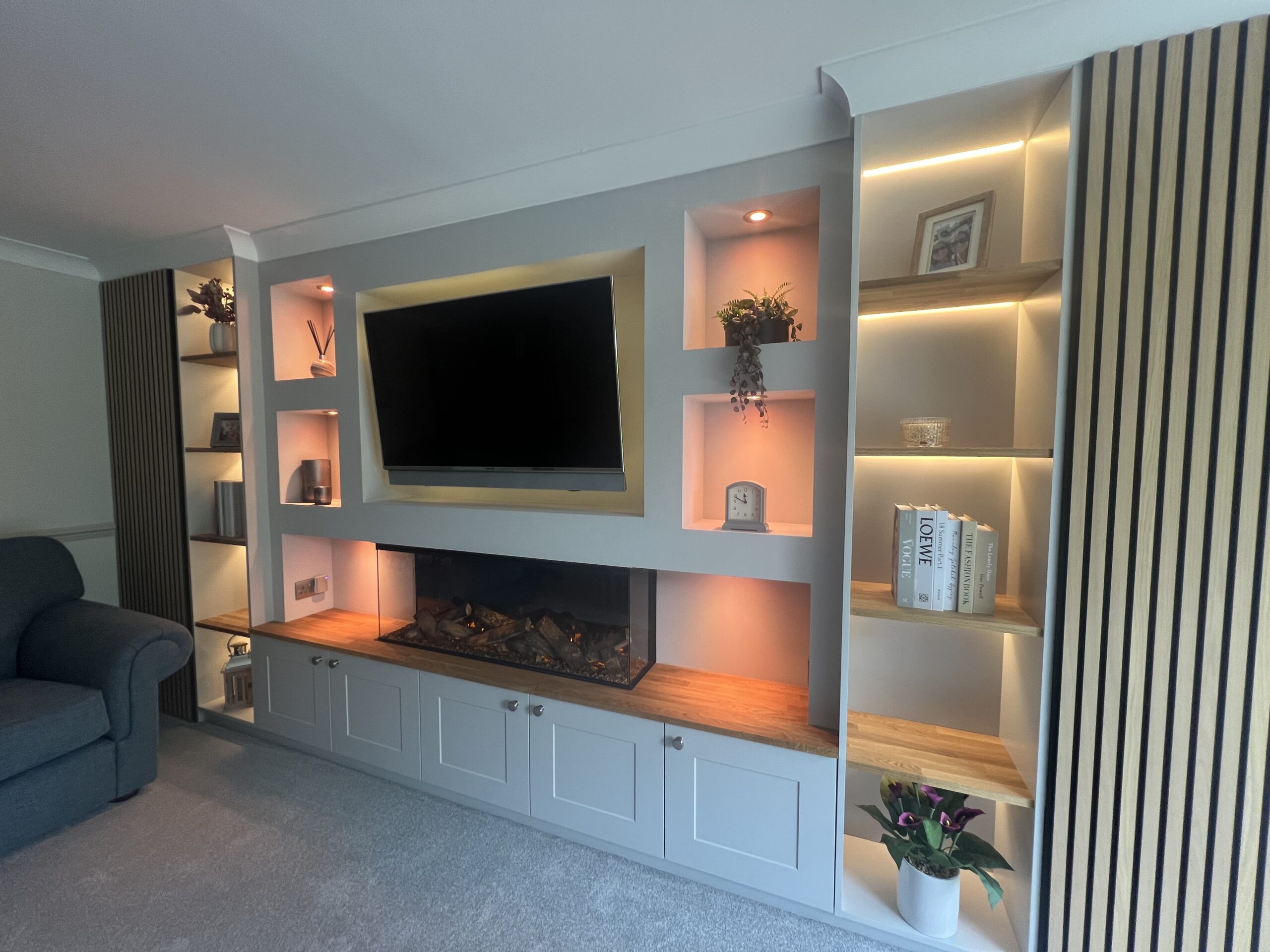 Basingstoke Media Wall Client Case Study Storage Solutions British Fires Electric Fire Media Wall Bespoke Home Renovations