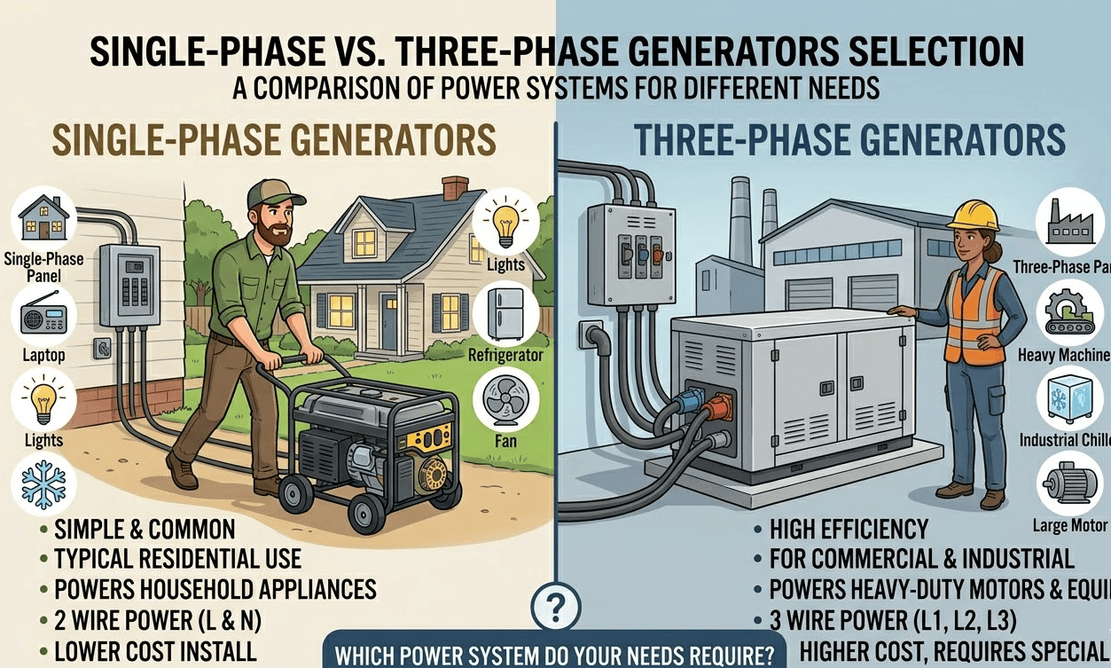 Single-Phase vs. Three-Phase Generators