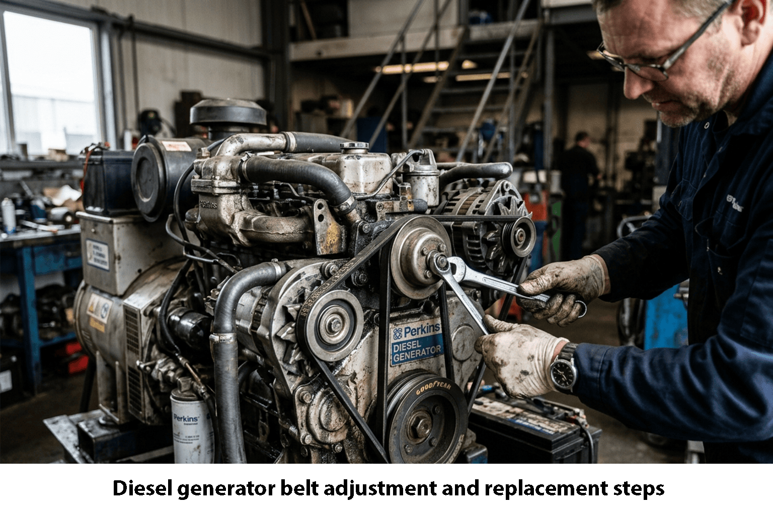 Diesel generator belt adjustment