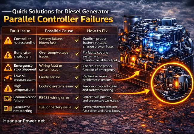 Diesel Generator Parallel Controller Failure 1 Diesel generator parallel controller failure with control panel and system illustration