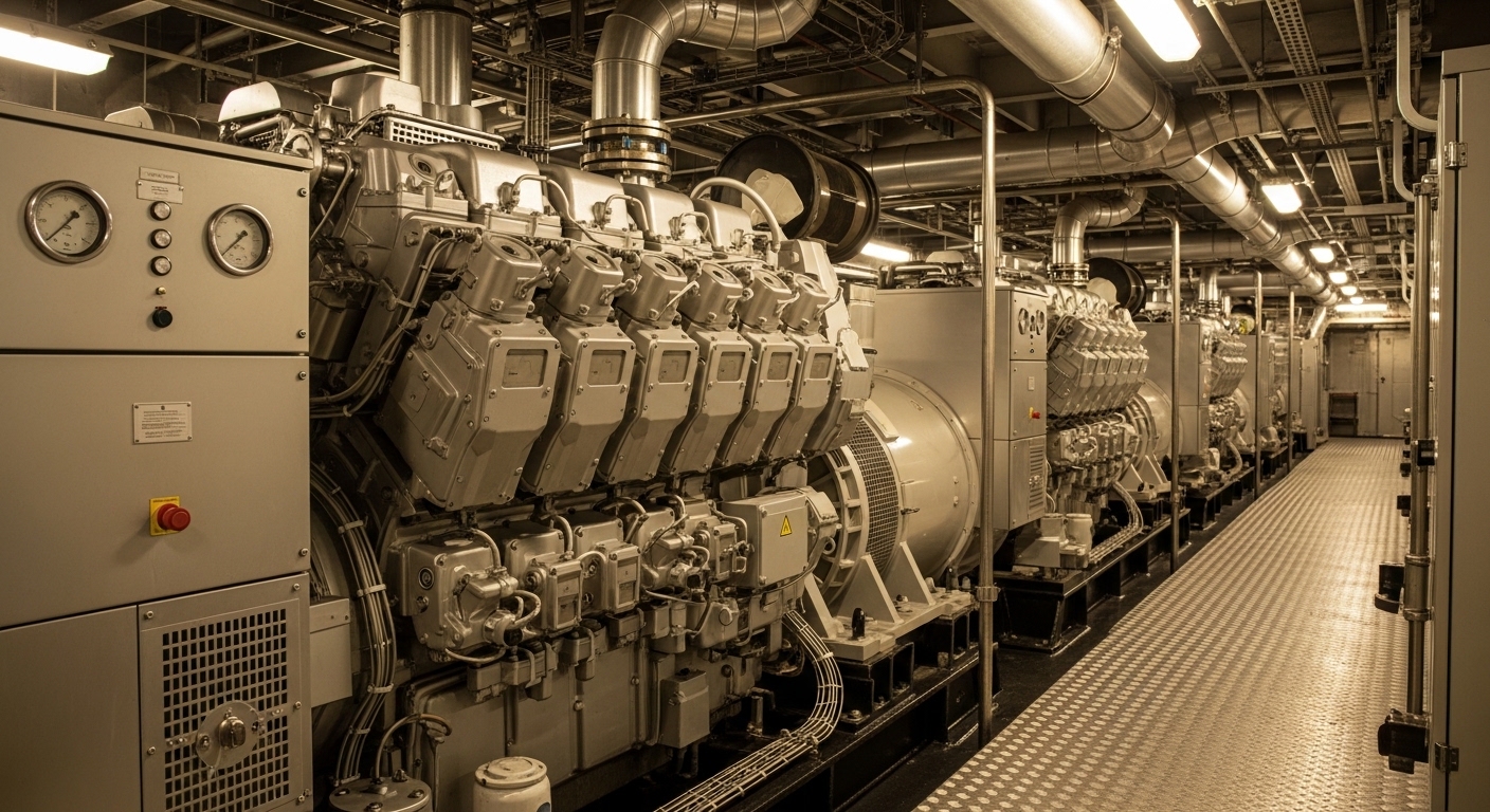 marine diesel generators installed in ship engine room
