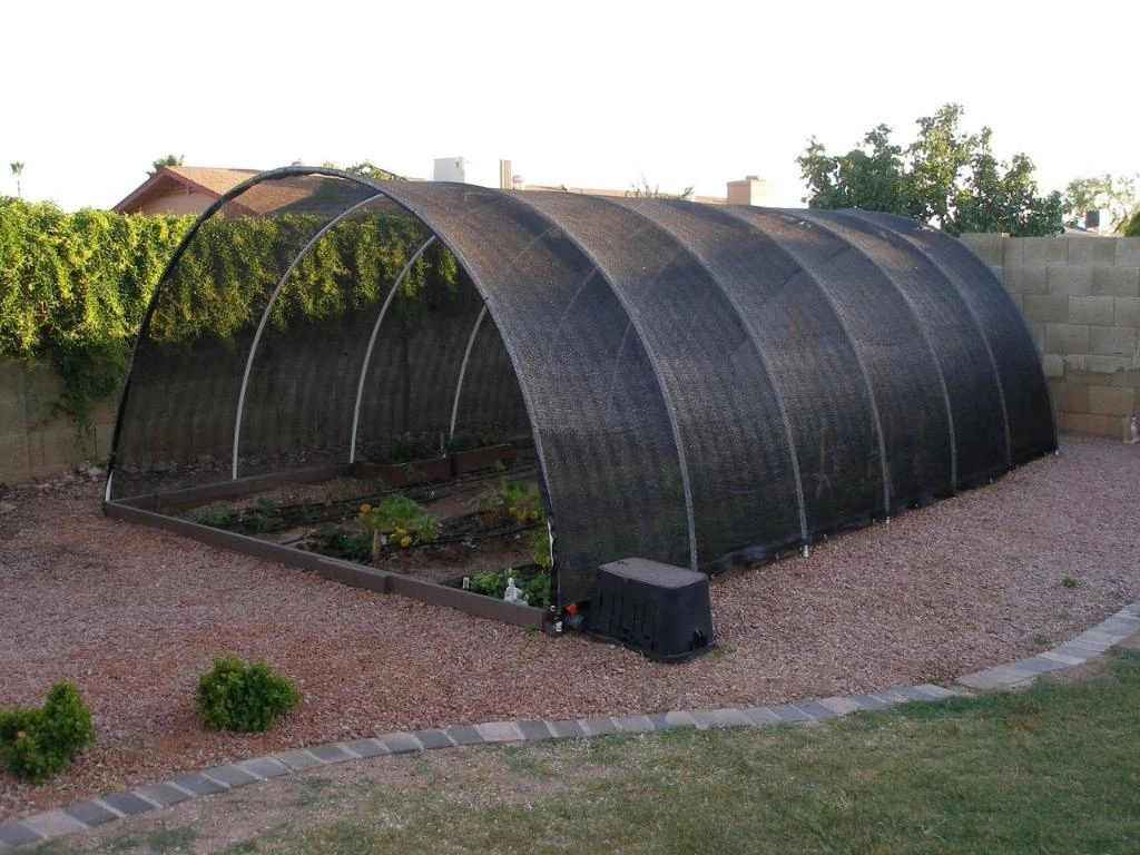 Black garden netting used as a protective barrier around garden plants Black garden netting used as a protective barrier around garden plants
