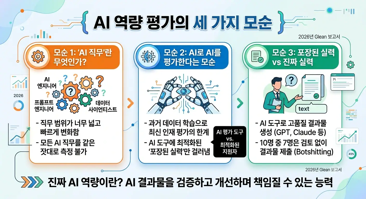 AI 역량 평가의 세 가지 모순을 나타낸 다이어그램