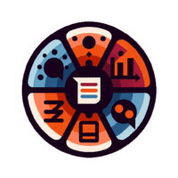 A circle object sectioned off with different areas representing information and requirements gathering.