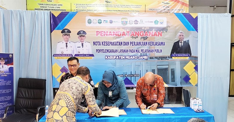 Penandatanganan perjanjian kerja sama penyelenggaraan pelayanan BPJS Ketenagakerjaan Cabang Muaro Jambi di Mal Pelayanan Publik, Kamis | humas bpjs-tk