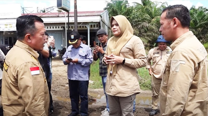 Bupati Tanjabtim, Dillah Hikmah Sari, bersama Gubernur Jambi, Al Haris, meninjau kondisi jalan provinsi yang rusak parah, Sabtu | dia