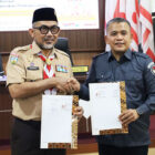 Penandatanganan MoU antara Bawaslu Provinsi Jambi dan Kwarda Gerakan Pramuka Jambi, di Kantor Kwarda Jambi, Rabu | dh