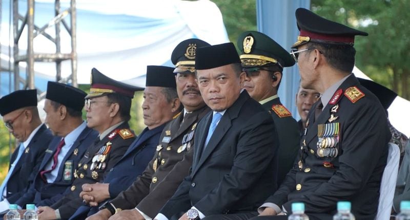Gubernur Jambi, Al Haris, pada acara peringatan Hari Bhayangkara ke-80, di Lapangan Garuda, Kantor Gubernur Jambi, Rabu 1 Juli 2026 | fad