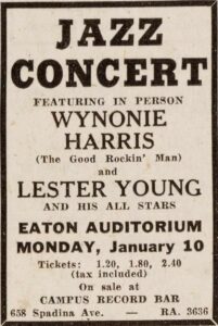 concert poster Wynonie Harris Eaton Auditorium Toronto 