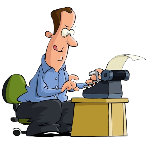 a cartoon depicting a writer at his typewriter working away