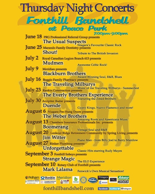 Fonthill Bandshell Fonthill 22026 concert schedule