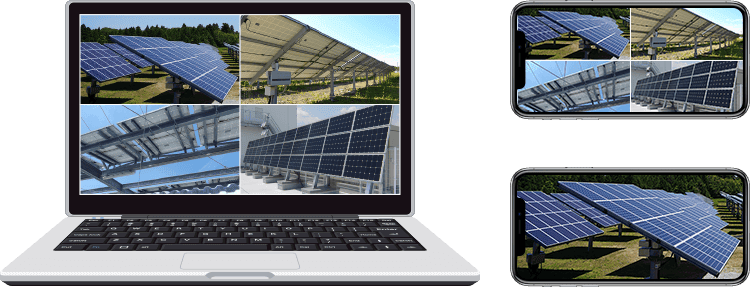 パソコン・スマートフォンで見る日中の太陽光発電施設の遠隔監視イメージ