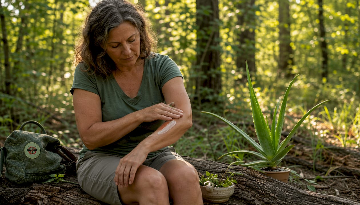 Hands applying natural topical itch treatment