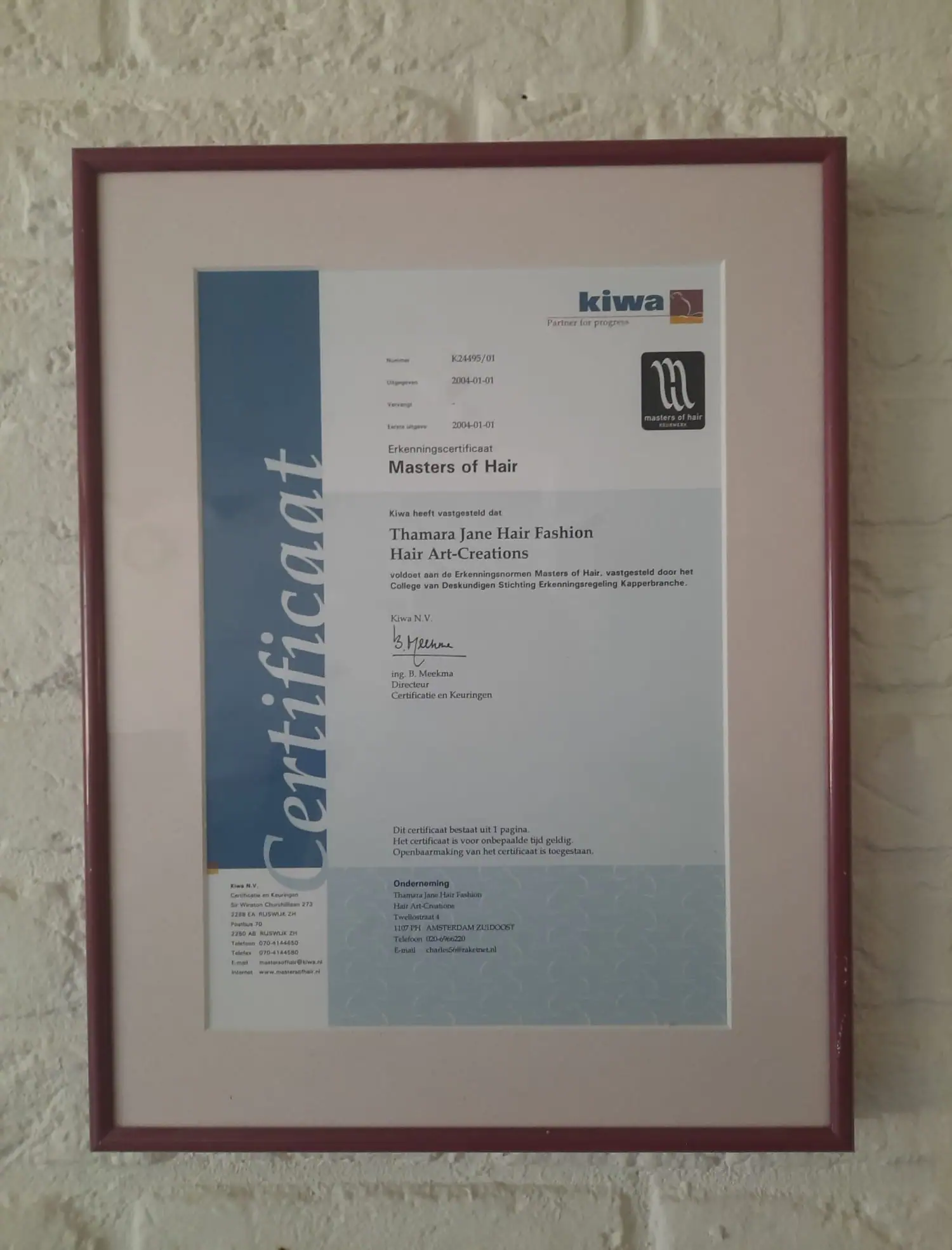 Masters of Hair keurmerk van Kiwa bij Kapper Apeldoorn