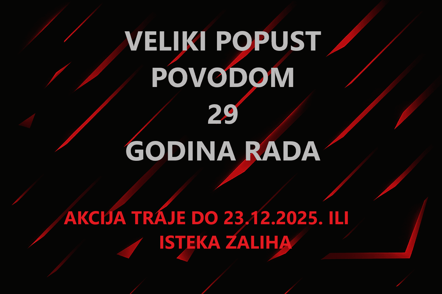 Promotivni banner – velika akcija klima uređaja, 29 godina rada, akcija do 23.12.2025