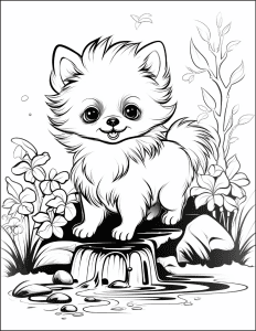 Puszysty szczeniak kolorowanka w prostej ilustracji