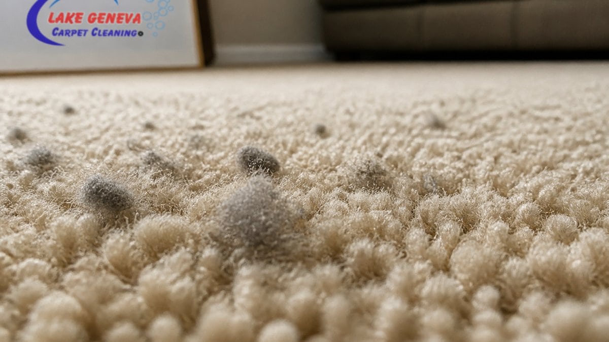 Diagram showing how dust and allergens accumulate within carpet fibers, common signs your carpet is causing allergy symptoms