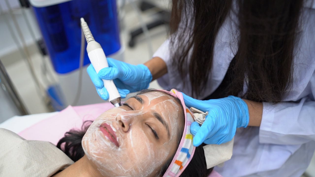 HydraFacial treatment being performed for deep skin cleansing and hydration
