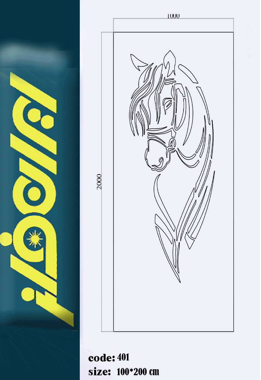 نقشه درب فلزی طرح اسب با برش لیزر