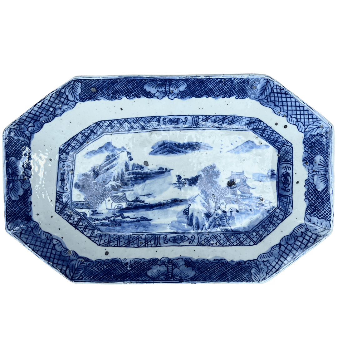 Cut Corner Plate With Village Motif