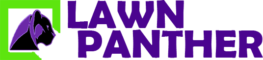 Lawn Panther logo with a purple panther head icon to the left of bold purple text reading 'LAWN PANTHER'.