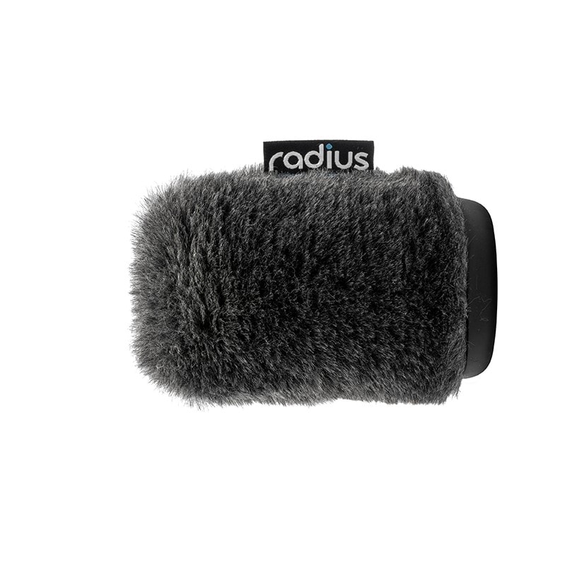 Grey synthetic fur windshield for 19-22mm camera microphones shown against neutral background