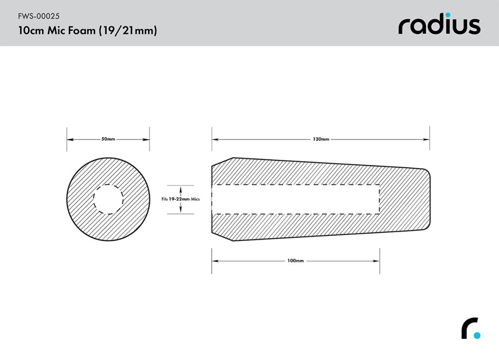 Technical dimension diagram showing 10cm length and 19-22mm internal diameter specifications