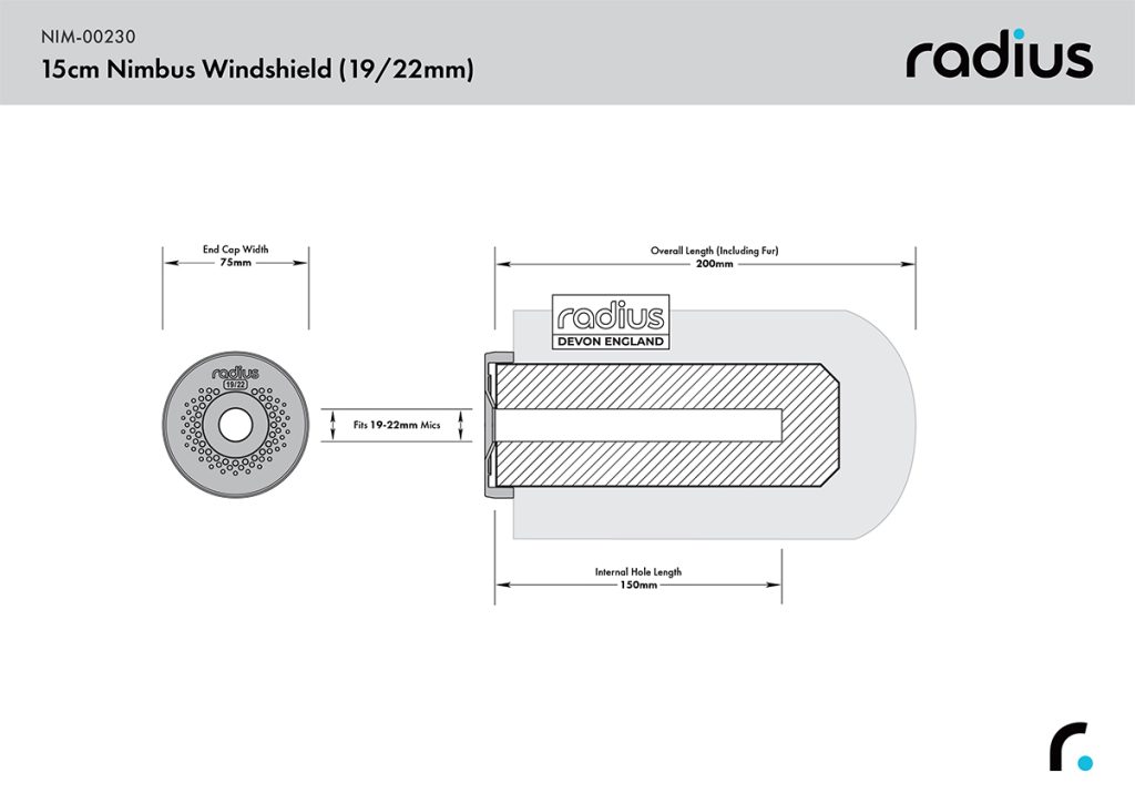 Technical dimensions diagram for 15cm shotgun windshield