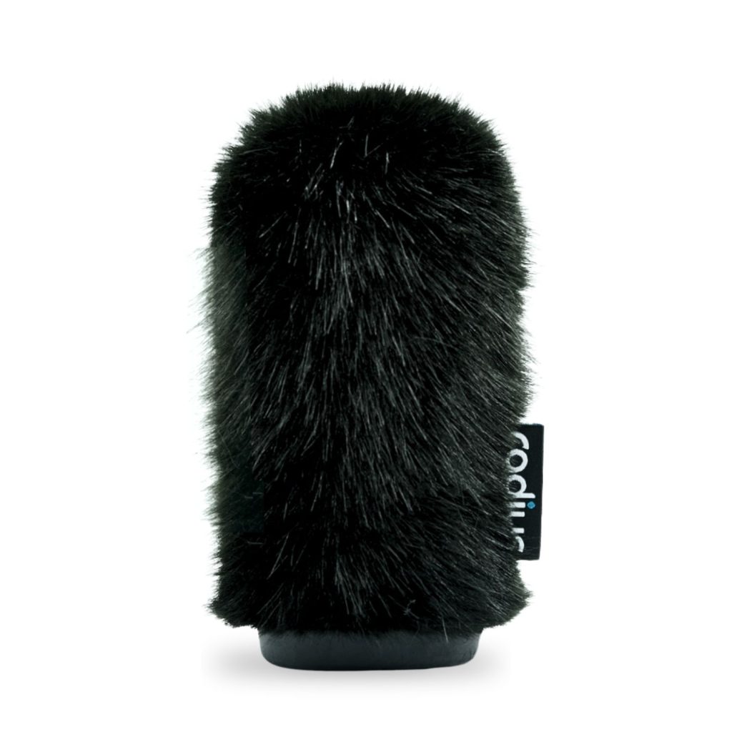 Black synthetic fur windshield for shotgun microphones with pepper pot end cap design