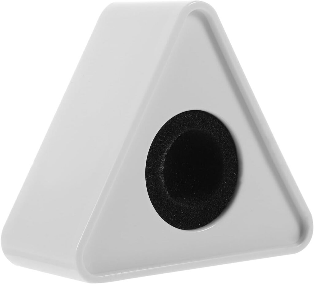 White triangular microphone flag with foam insert, blank mic logo block for handheld interview microphones and custom branding.