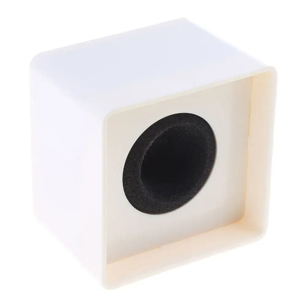 Single blank white square plastic microphone flag (mic cube) shown on a white background, featuring a black foam insert with a circular center hole for gripping a handheld microphone.