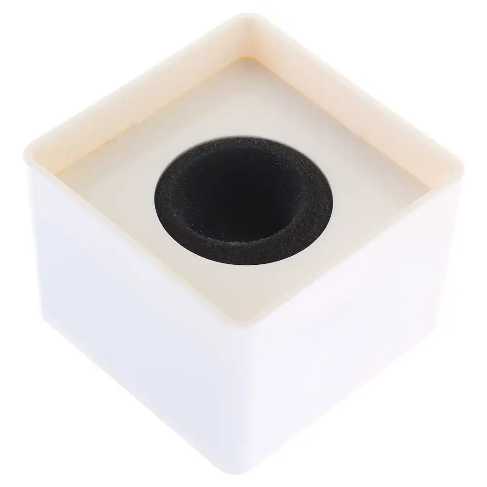 White square microphone flag cube with black foam insert, blank mic logo block for handheld interview microphones and custom branding.
