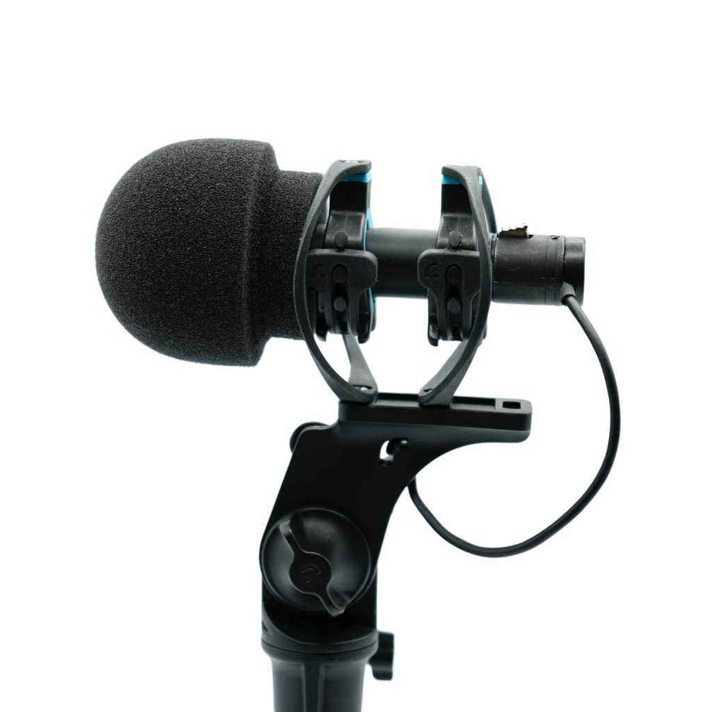 Complete windscreen kit showing foam and fur components for field recording