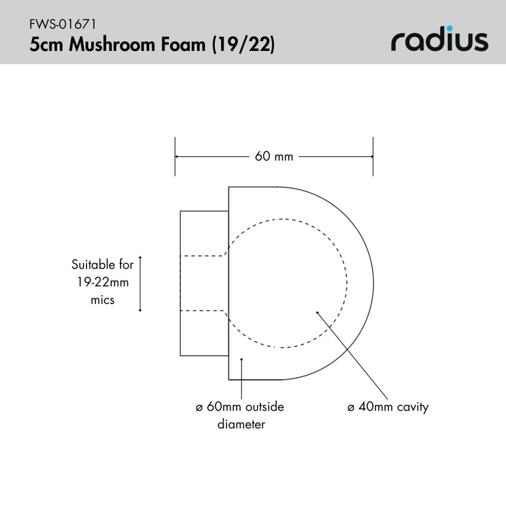 Technical specifications chart for mushroom foam windshield