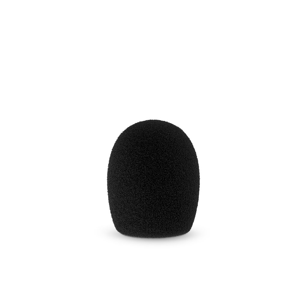 Professional foam windshield fitted on pencil condenser microphone in studio setting