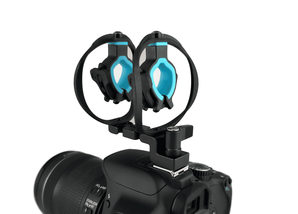 Camera shoe shock mount showing ratcheting lock mechanism detail