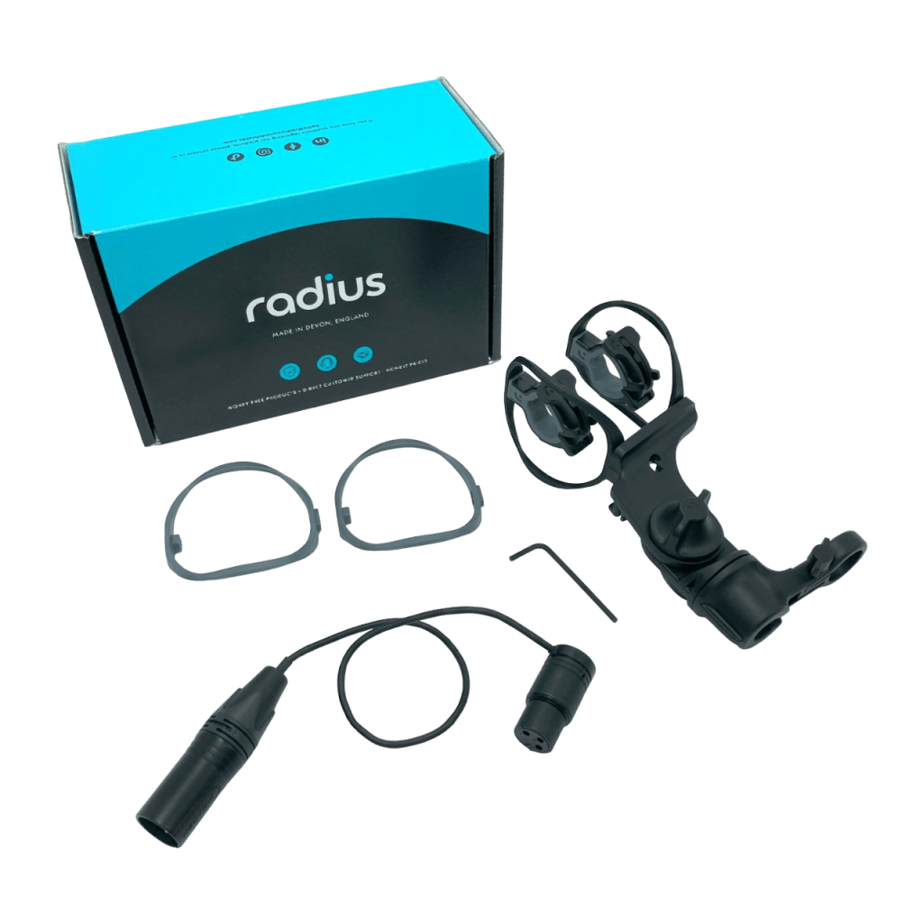 Complete RAD-1 Dark Edition kit contents showing shock mount and accessories