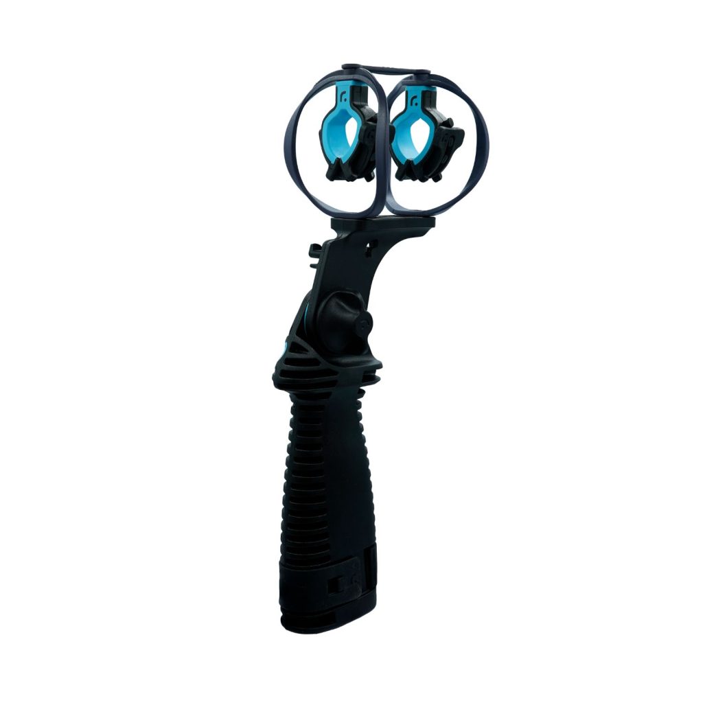 Side view of RAD-3 ENG shock mount showing suspension system and grip handle